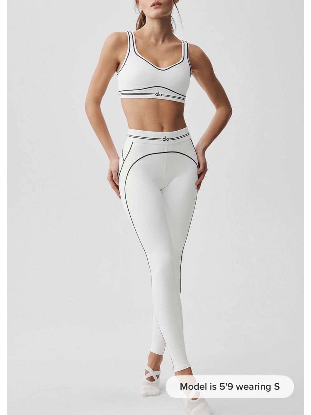 ALO Yoga White and Black Contour Sports Bra & Leggings Set
